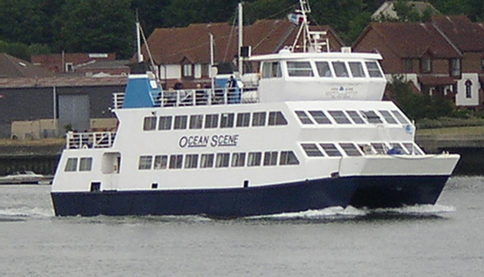 cruise ship with blue funnel